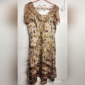 Sundance Multicolor Feminine 100% Silk Floral Midi Dress Sz 6